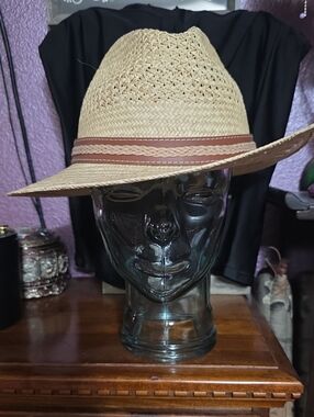 Scala Tan Straw Fedora with Brown Braided Band Wirh Tipped Brim. Ckassic style